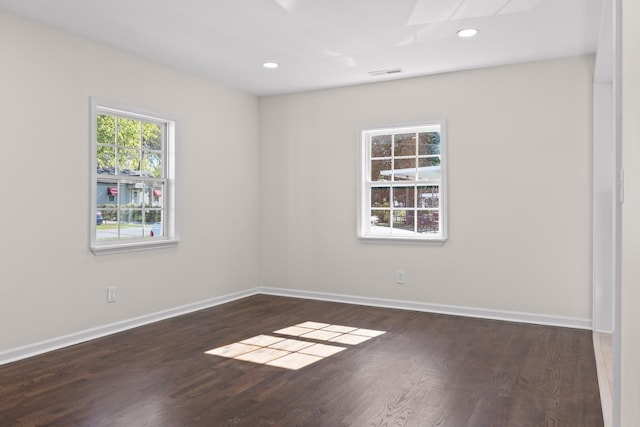 spare room featuring dark wood-type flooring