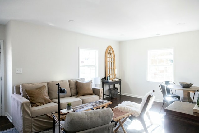 living room with dark wood-type flooring