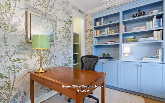 1871 Notting Hl, Chattanooga, TN 37405 - office with wallpapered walls and crown molding