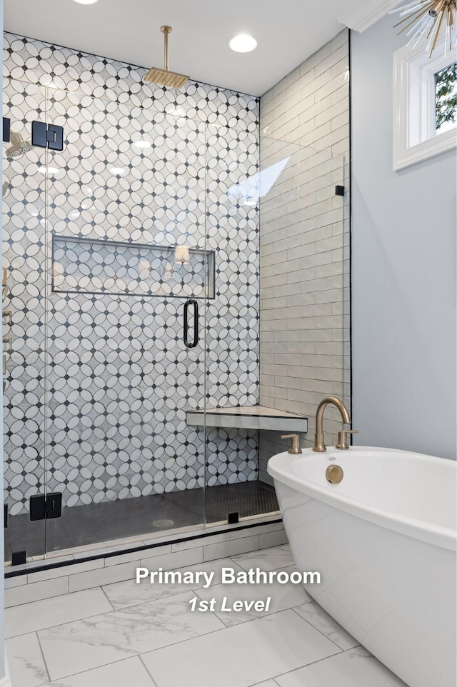 1871 Notting Hl, Chattanooga, TN 37405 - full bathroom with marble finish floor, a freestanding tub, and a stall shower