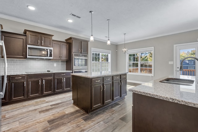 kitchen featuring sink, light hardwood / wood-style flooring, appliances with stainless steel finishes, and a wealth of natural light