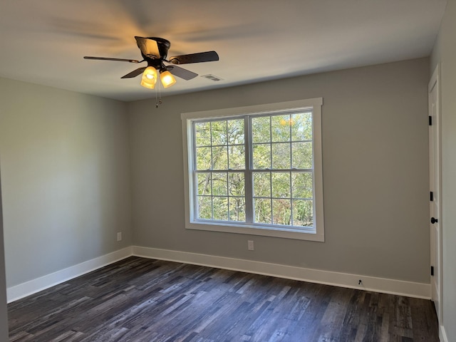 952 Greenwood Ave, Clarksville, TN 37040 - empty room featuring ceiling fan, baseboards, visible vents, and dark wood finished floors