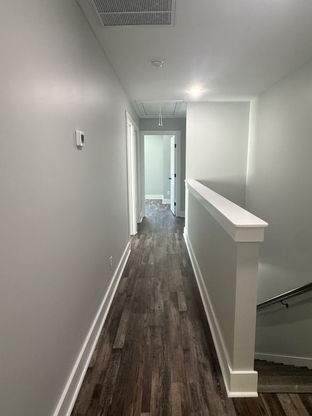 hallway with dark wood-type flooring