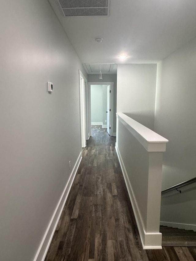 954 Greenwood Ave, Clarksville, TN 37040 - corridor with attic access, visible vents, baseboards, an upstairs landing, and dark wood-type flooring