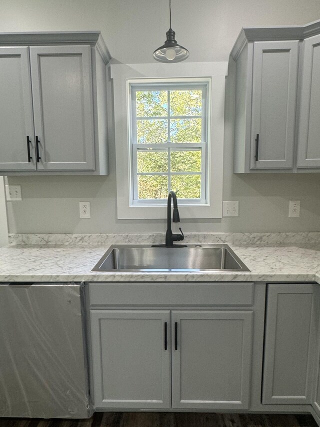 954 Greenwood Ave, Clarksville, TN 37040 - kitchen with a sink, hanging light fixtures, gray cabinets, and dishwasher