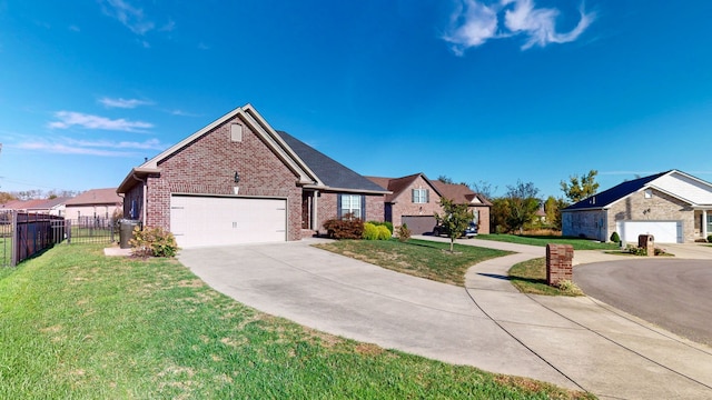 view of front of property with a front lawn and a garage