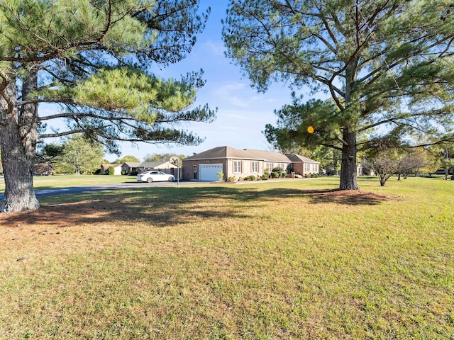 view of yard featuring a garage