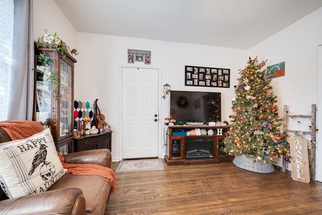 living room with hardwood / wood-style flooring