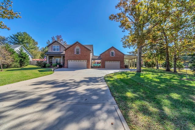 view of front of house featuring a garage and a front lawn