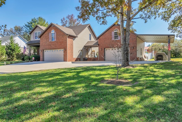 front facade with a front yard and a garage