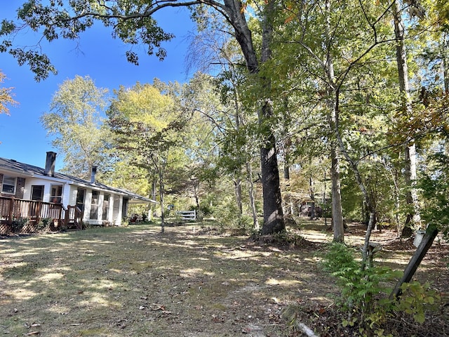 view of yard featuring a wooden deck