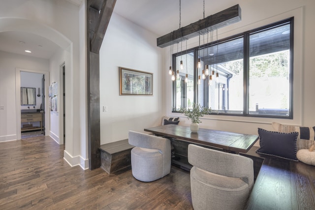 dining space featuring a healthy amount of sunlight and dark hardwood / wood-style floors