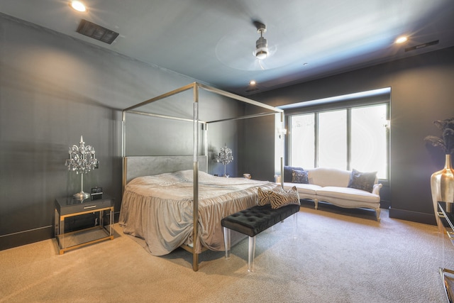 bedroom featuring carpet and ceiling fan