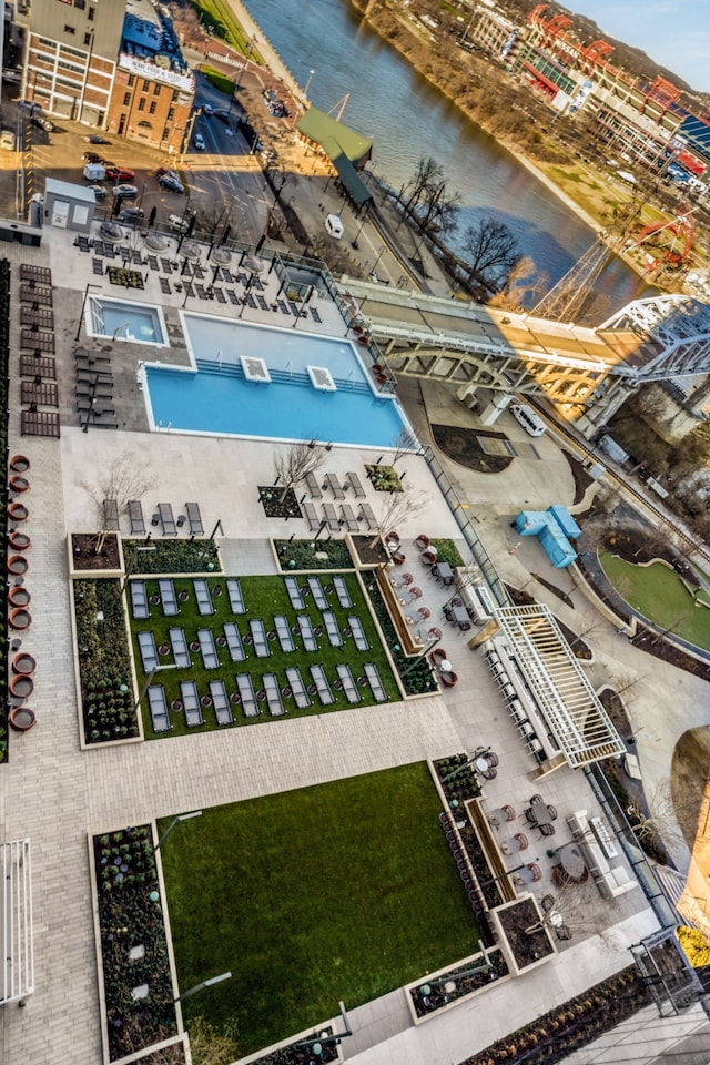 aerial view with a water view