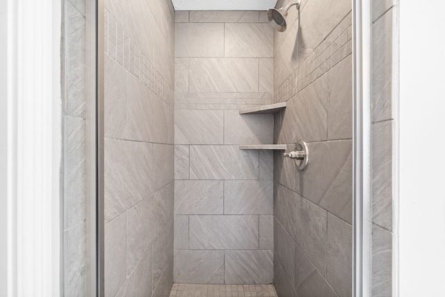 interior details featuring tiled shower