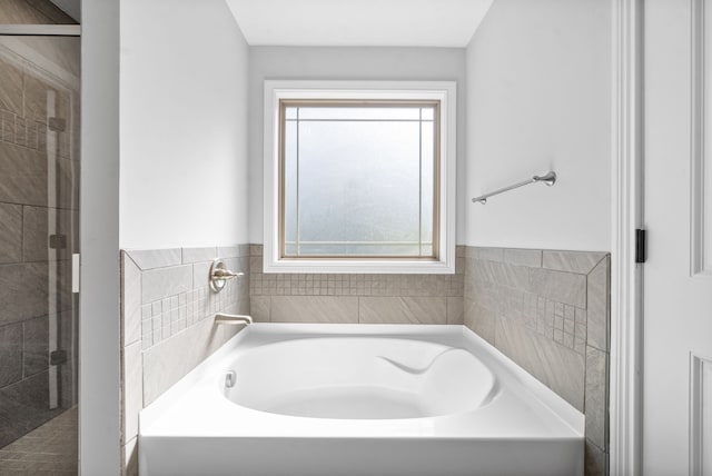 bathroom with shower with separate bathtub