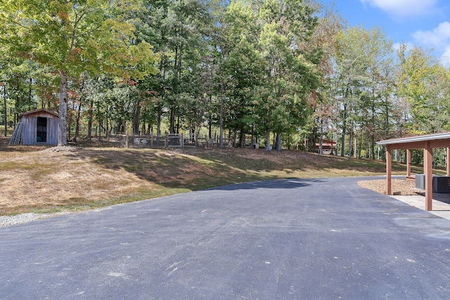 view of yard with a shed