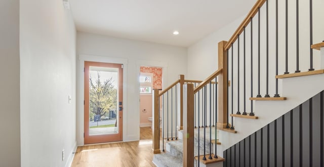 entrance foyer with light hardwood / wood-style floors