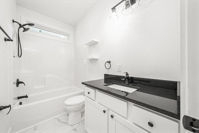 full bathroom featuring vanity, toilet, and  shower combination