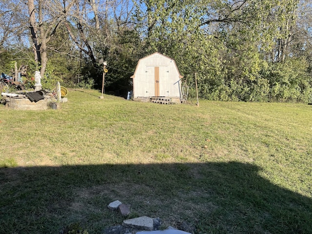 view of yard with a storage shed