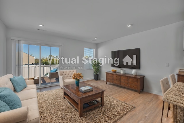 living room with light hardwood / wood-style flooring