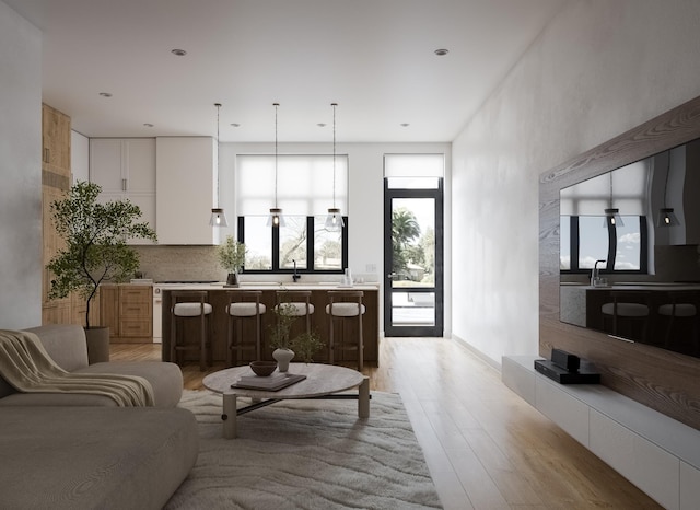 living room featuring light wood-type flooring