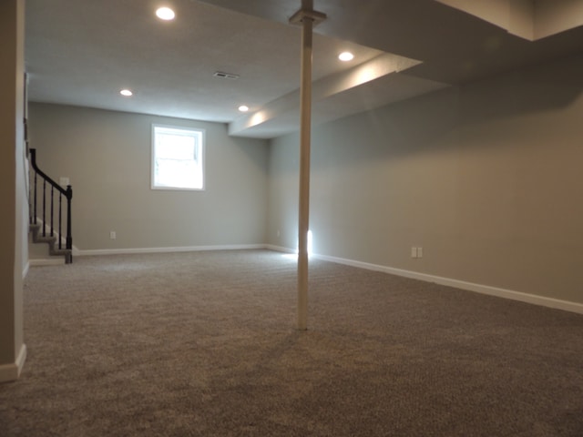 basement with carpet floors