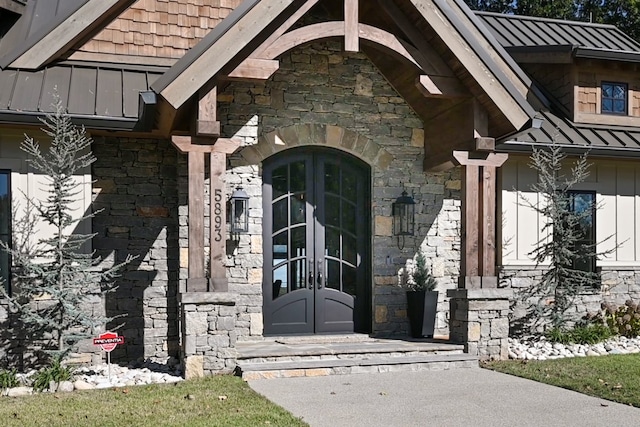 property entrance with french doors