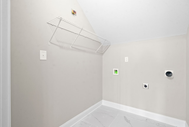 clothes washing area with hookup for an electric dryer and hookup for a washing machine