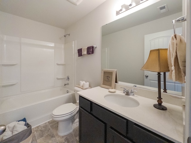 full bathroom with vanity, toilet, and bathing tub / shower combination