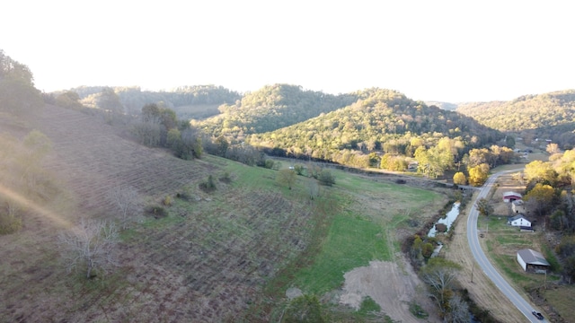 drone / aerial view featuring a rural view and a mountain view