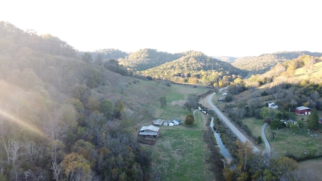 aerial view with a mountain view and a rural view