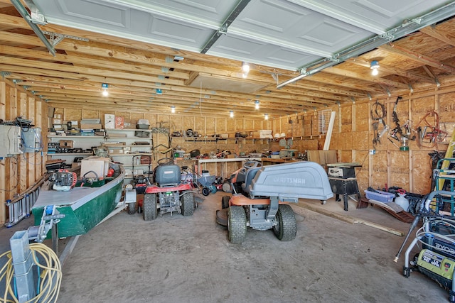 garage featuring a workshop area