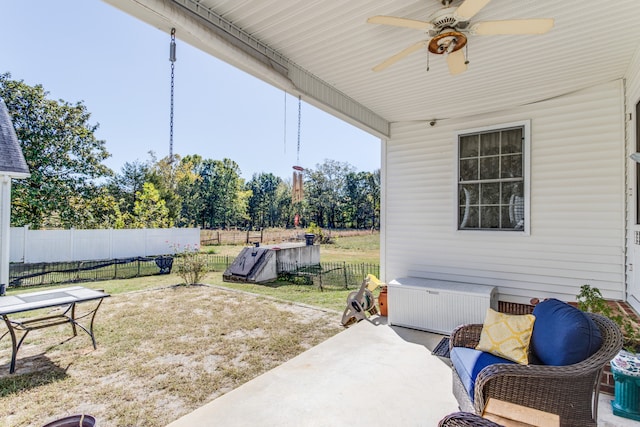 view of patio with ceiling fan