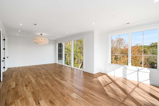 unfurnished room with plenty of natural light and light hardwood / wood-style flooring