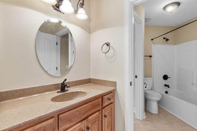 full bathroom featuring vanity, toilet, shower / bath combination, and tile patterned floors