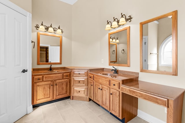 bathroom with vanity and tile patterned flooring