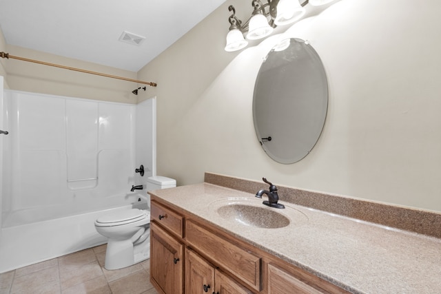 full bathroom with toilet, shower / washtub combination, vanity, and tile patterned flooring