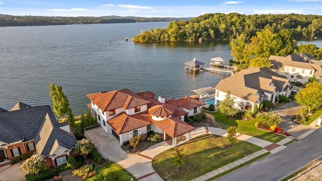 aerial view featuring a water view