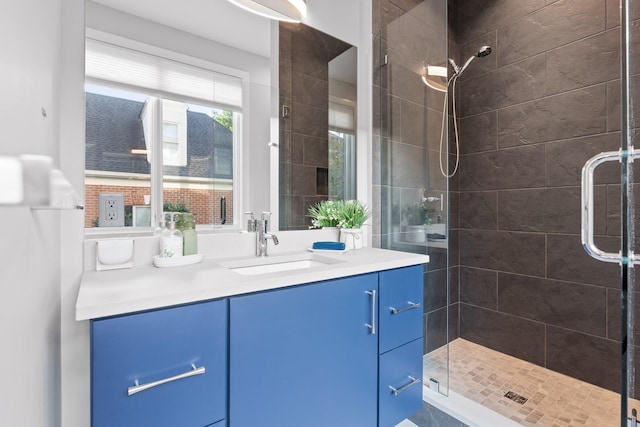 bathroom with vanity and walk in shower