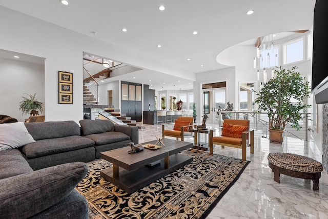 living room featuring a wealth of natural light