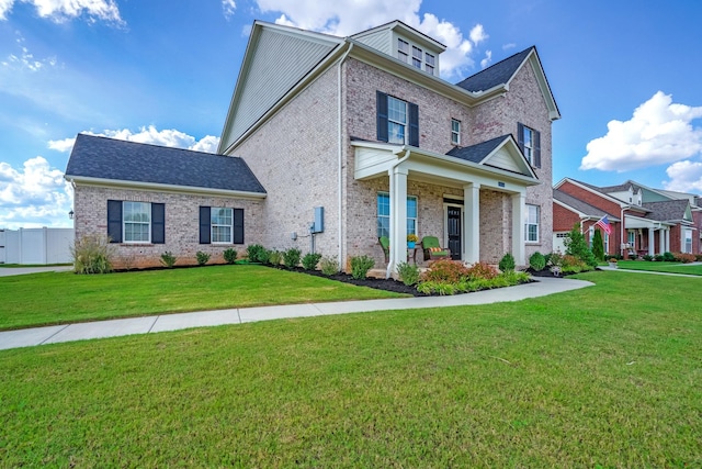 view of front of property featuring a porch and a front lawn