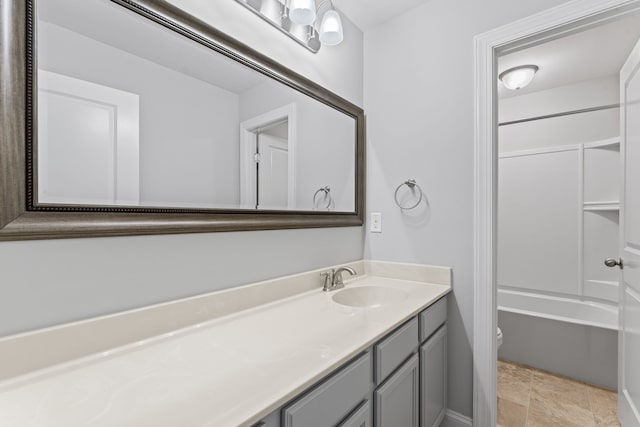 full bathroom featuring vanity, toilet, and shower / washtub combination