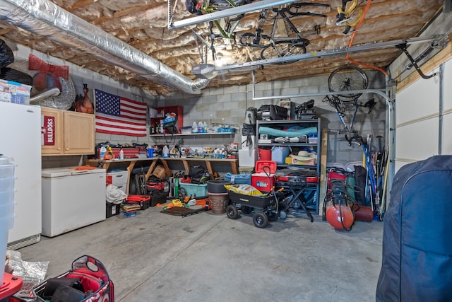 garage featuring white fridge