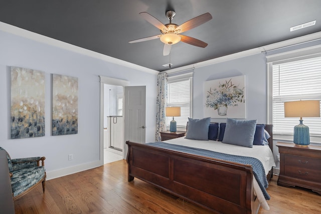 bedroom featuring ceiling fan and light hardwood / wood-style flooring