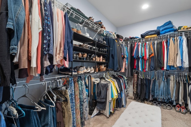 walk in closet featuring carpet flooring