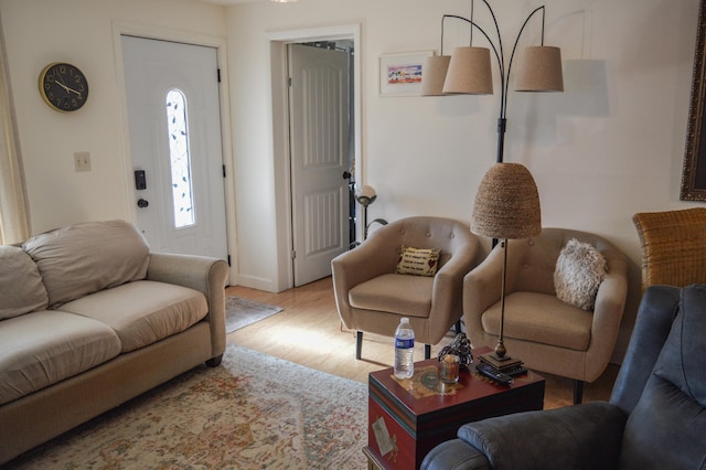 living room with light hardwood / wood-style flooring