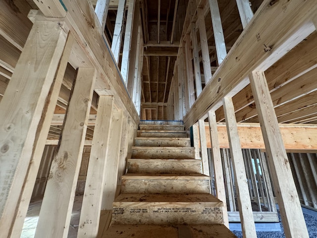 staircase with a high ceiling