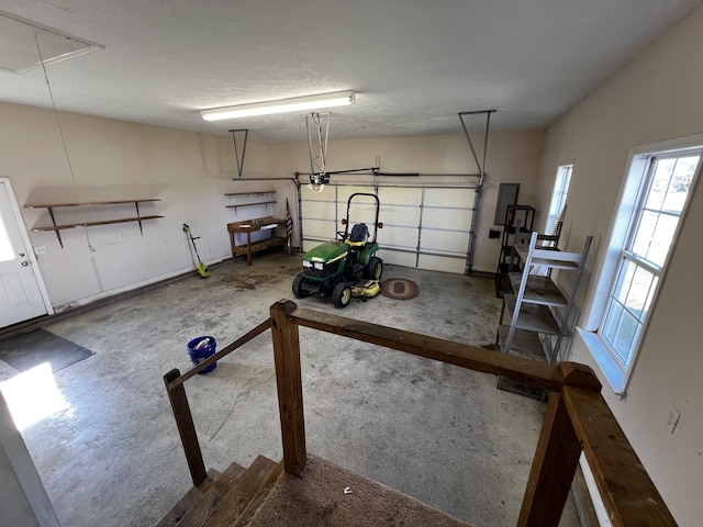 garage with a garage door opener