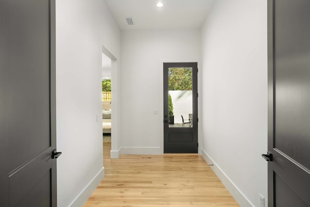 doorway featuring light wood-type flooring